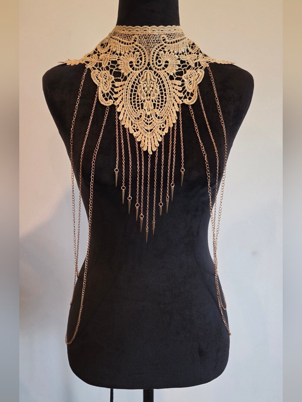 Lace Collar Fringe Body Chain Necklace - Gold